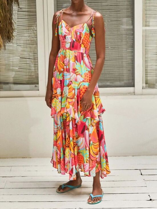 FARM Rio Dresses & Skirts - NWT FARM RIO Fruit Salad Ruffle Tiered Maxi Dress XL